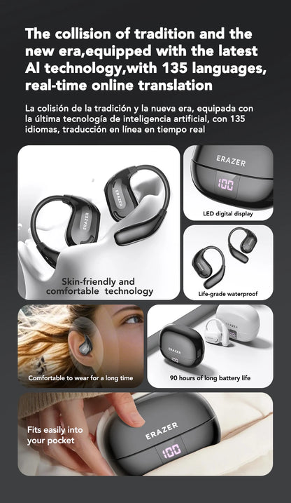 ERAZER XT66PRO Bluetooth Earphones ASMR Headsets DIY APP AI Translator Earbuds Wireless Headphones 13 Hours Long Life Display