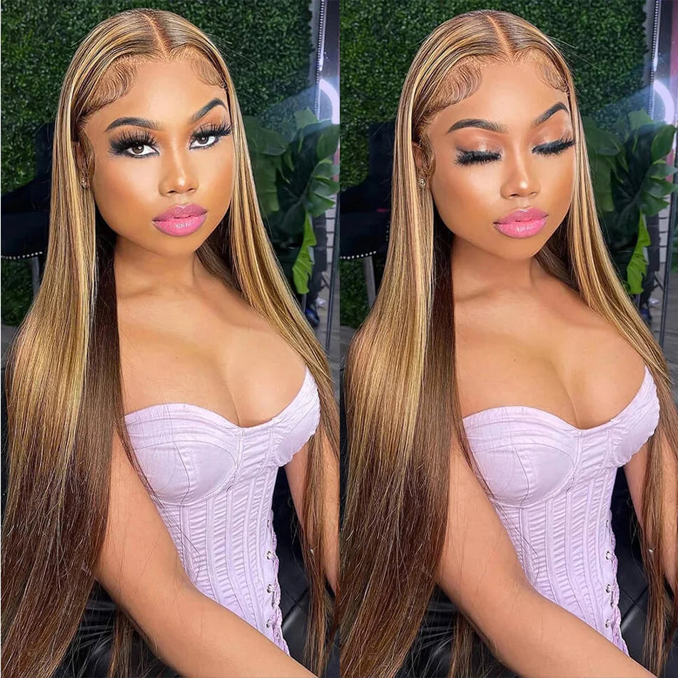 Premium Highlights Blonde Colored 13x6 HD Lace Front Human Hair Wigs Tuneful Malaysian Straight HD Transparent Lace Frontal Wig