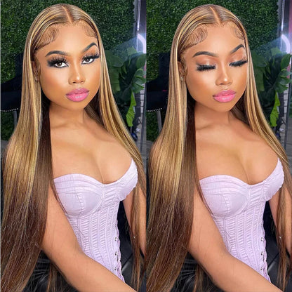 Premium Highlights Blonde Colored 13x6 HD Lace Front Human Hair Wigs Tuneful Malaysian Straight HD Transparent Lace Frontal Wig