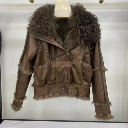 Real Rex rabbit fur Coats With Genuine Sheepskin Leather Wholeskin Natural rabbit fur Jacket Outwear Luxury Women  Winter New