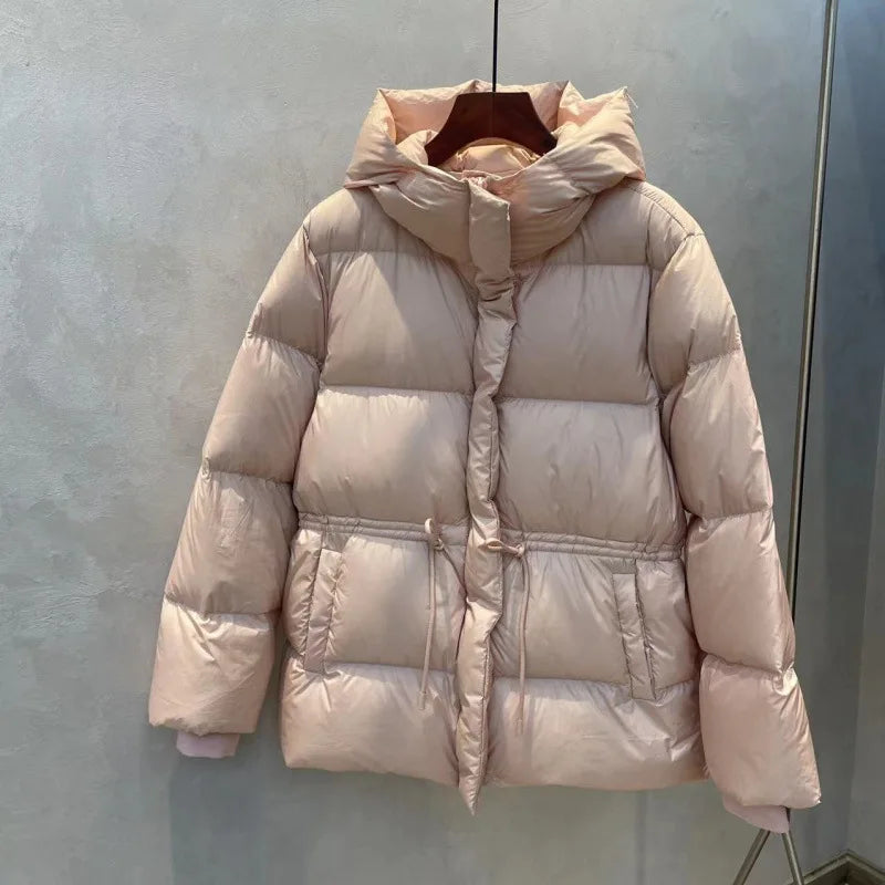 Winter Women Parkas Down Cotton Padded Coat Pink Warm Sashe Hooded Outwear Female Thick Snow Wear Coats Puffer Quilted Jacket