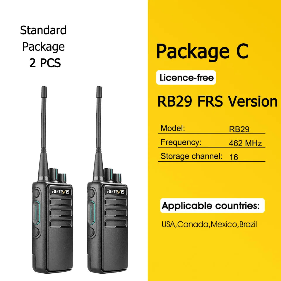 Retevis RB629 Walkie-talkies 2pcs PMR446 Long Range Lincense-free Portable Two-way Radio for Business Hotel Factory Hunting