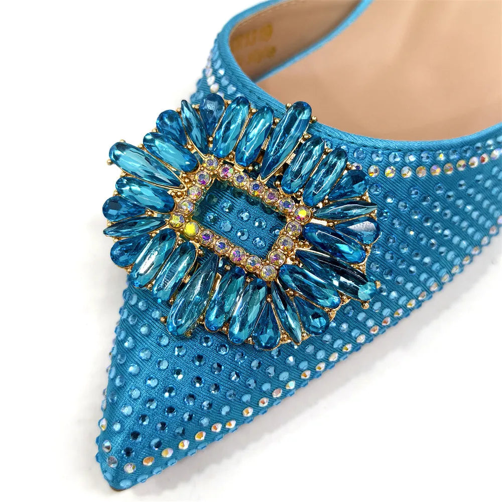 Latest Elegant Wedding Italian Diamond Design Shoes Women's African Party Shoes Crystal Shoes High School High Heels