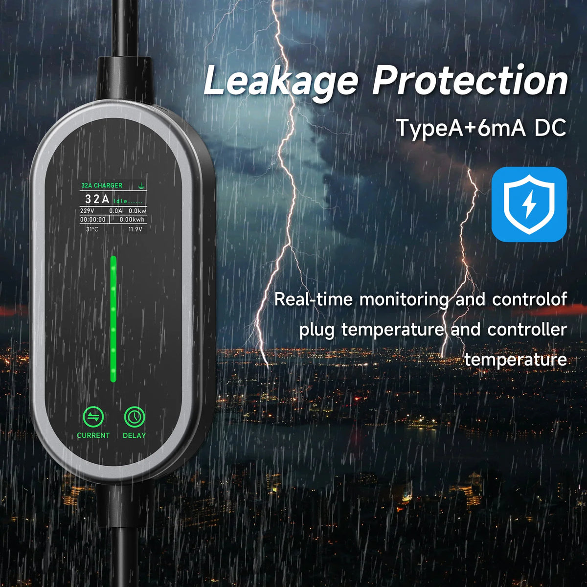 AFEEV 7KW 32A 1Phase Portable EV Charger Type2/Type1/GBT EVSE Fast Charging Cable Wallbox CEE Plug APP Bluetooth Control