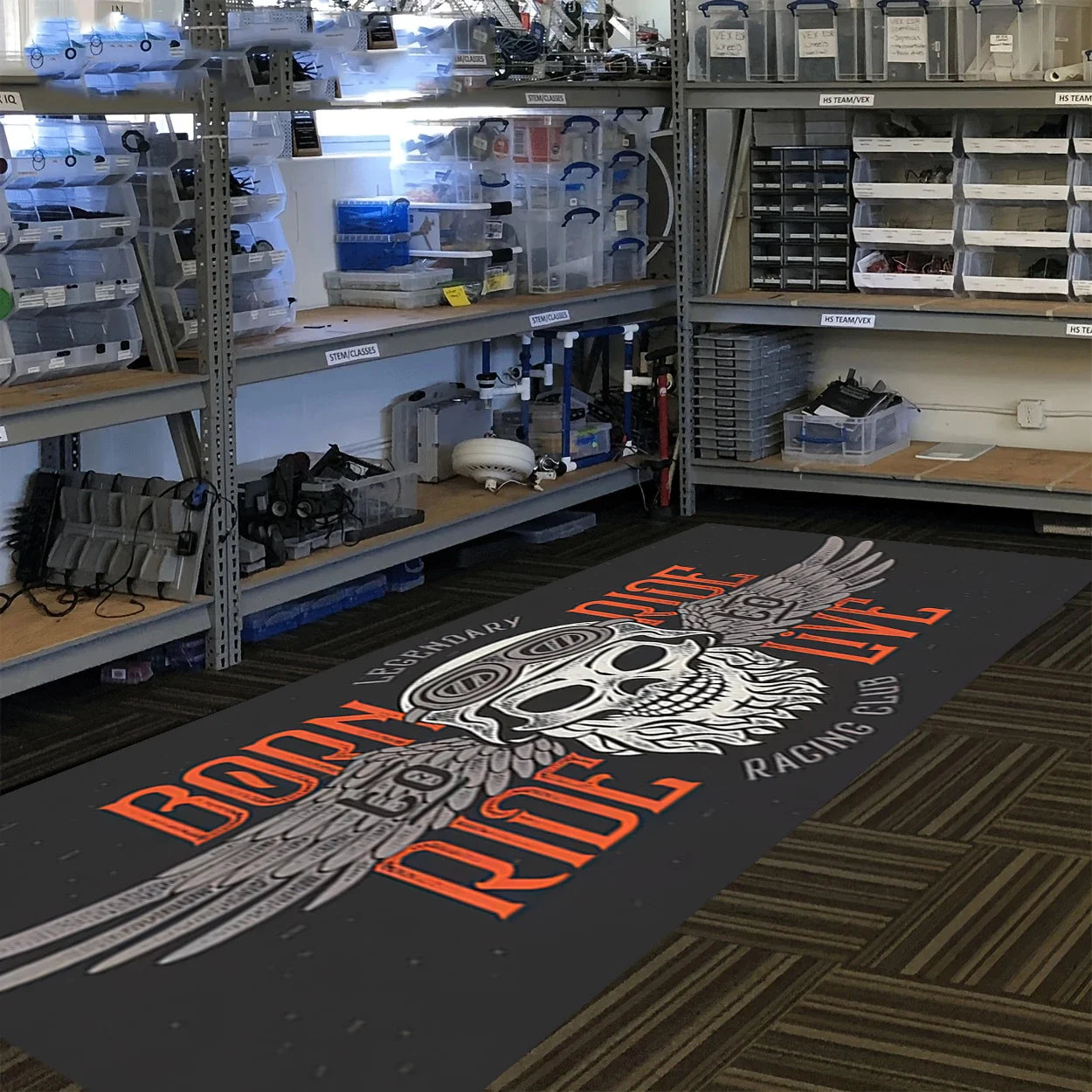 VIKAMA Black Skull Motorcycle Stripe Cool Minimalist Long Rug, Easy-to-Manage Foldable Indoor/Outdoor Printed Floor Mat