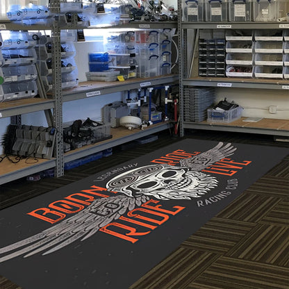 VIKAMA Black Skull Motorcycle Stripe Cool Minimalist Long Rug, Easy-to-Manage Foldable Indoor/Outdoor Printed Floor Mat