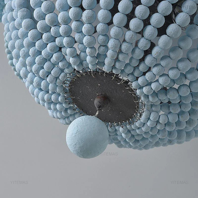 Blue Grey Wooden Beads 8 Lights Chandeliers For Foyers Vintage White Chandelier Lighting Bedroom Living Room Boho Pendant Light