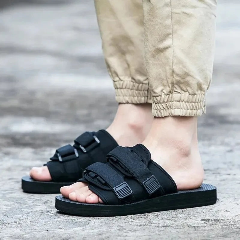 High Quality Outdoor Men Slippers Hook&Loop Canvas Casual Couple Shoes Slip-on Beach Slippers Sandals Women Shoes Flip Flops