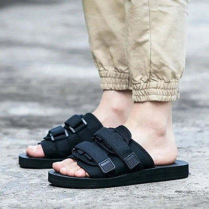 High Quality Outdoor Men Slippers Hook&Loop Canvas Casual Couple Shoes Slip-on Beach Slippers Sandals Women Shoes Flip Flops