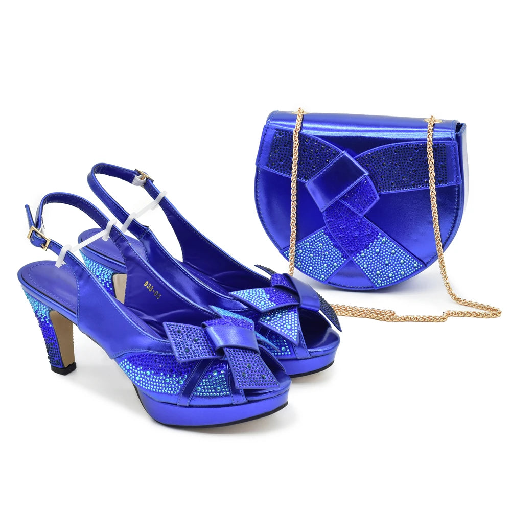 New Fashion Coffee Shoe and Bag Set for Party in Women Rhinestone Heeled Shoes for Women Ladies Party Shoes with Matching Bag