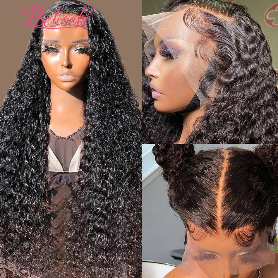 Water Wave 13x6 HD Lace Frontal Wig 250 Density Curly HD Lace Wig 13x6 Human Hair Pre Plucked Wet and Wavy Wigs Beliself