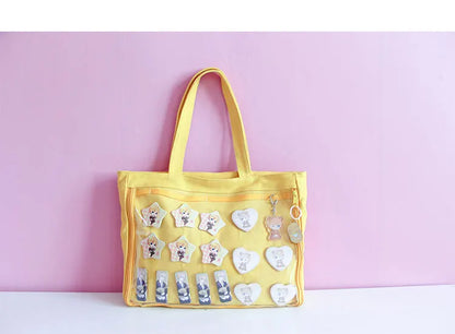 Fashion New Canvas Ita Bag Large Capacity Cartoon Tote Bags for Women Transparent Shoulder Bags Teenage Girls Japanese