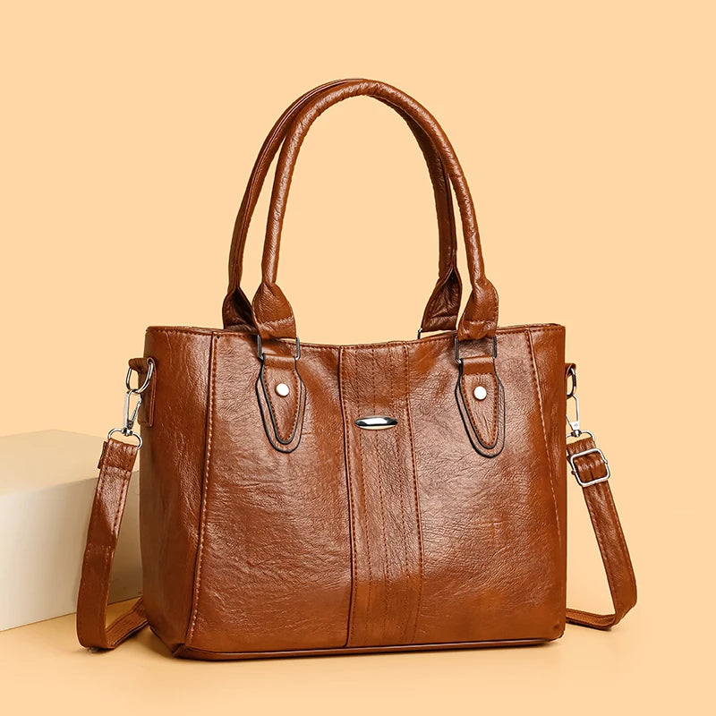 New Soft Leather Handbag For Women Vintage Shoulder Tote Bag Luxury Designer Ladies Large Capacity Purse Commute Bags Sac A Main