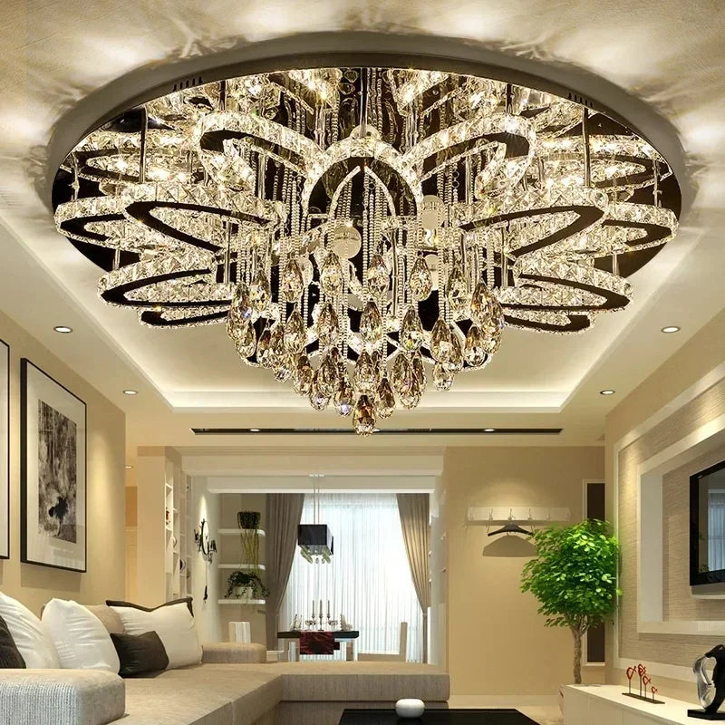 LED Modern Crystal Stainless Steel Round Dimmable RGB Chandelier Lighting Lamparas De Techo For Foyer Living Room Bedroom
