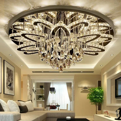 LED Modern Crystal Stainless Steel Round Dimmable RGB Chandelier Lighting Lamparas De Techo For Foyer Living Room Bedroom