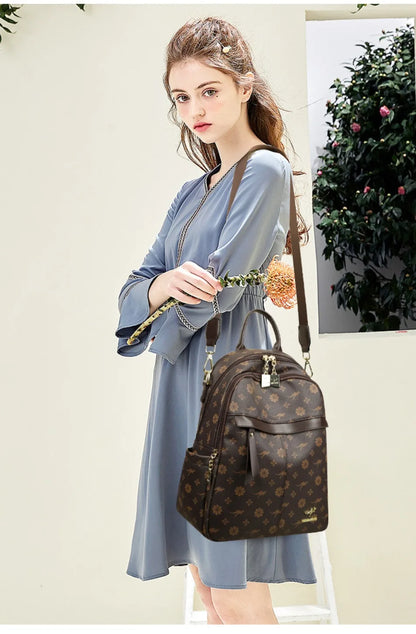 New Classical Fashion High Quality Soft Leather Travel Backpack Women Large Capacity Luxury Shoulder Bags School Bag Backpacks