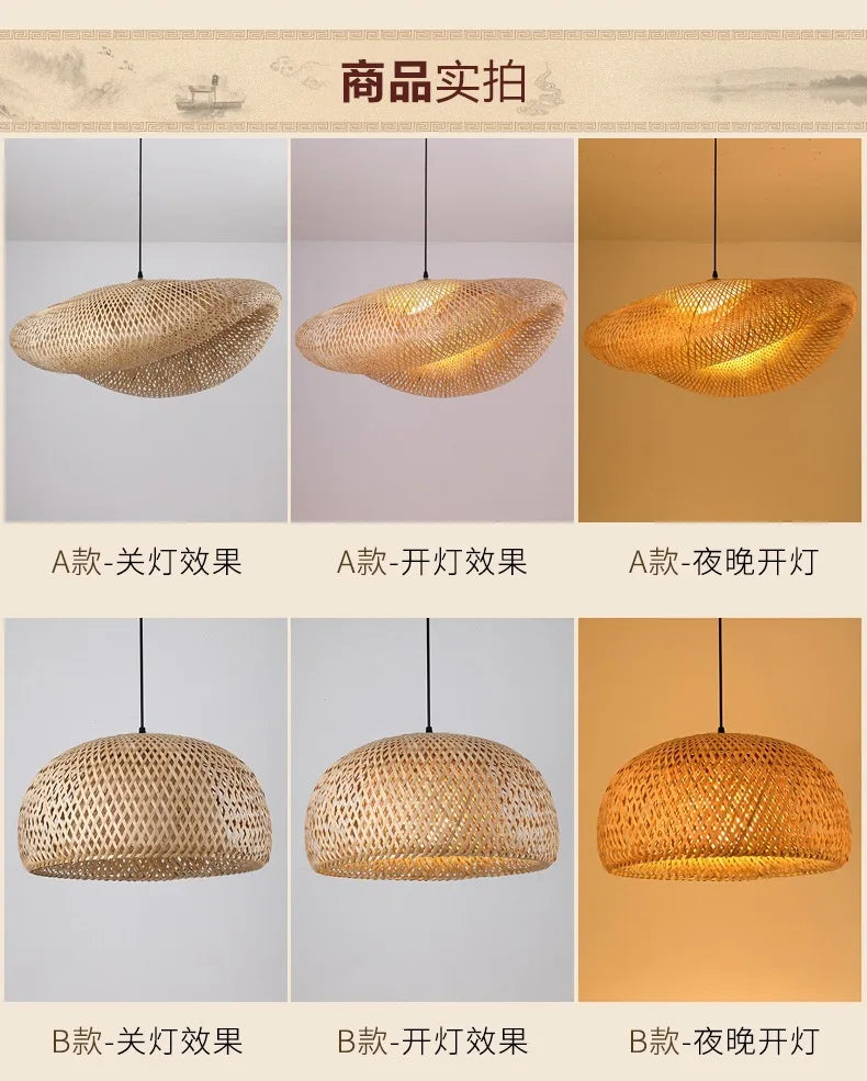 Newest Bamboo Pendant Lamp Ceiling Lights Rattan Wicker Lustre Hand Knit Braiding Suspended Home Dining Braided Indoor Decor Hot