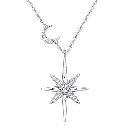 100% 925 Silver Full Moissanite Necklace for Women 18K Gold Plated Star&Moon Pendant Necklace Choker Chain Fine Jewelry Gifts