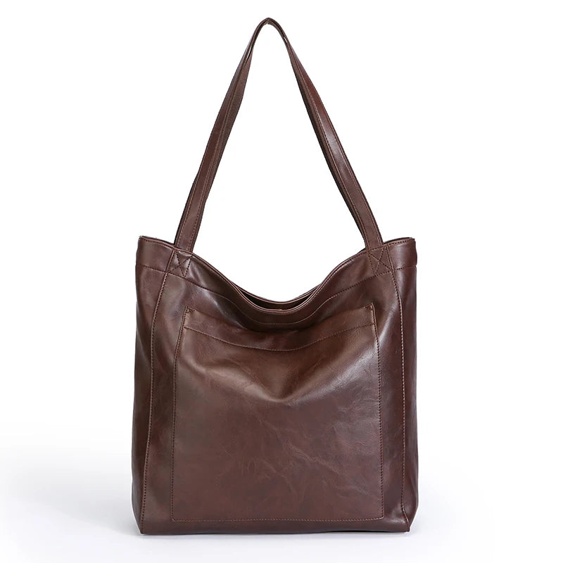 High Quality Oil Skin Leather Bucket Hand Bags for Women Female Shoulder Top-Handle Bag Luxury Handbas Women Large Commute Bags