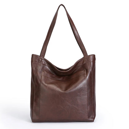 High Quality Oil Skin Leather Bucket Hand Bags for Women Female Shoulder Top-Handle Bag Luxury Handbas Women Large Commute Bags