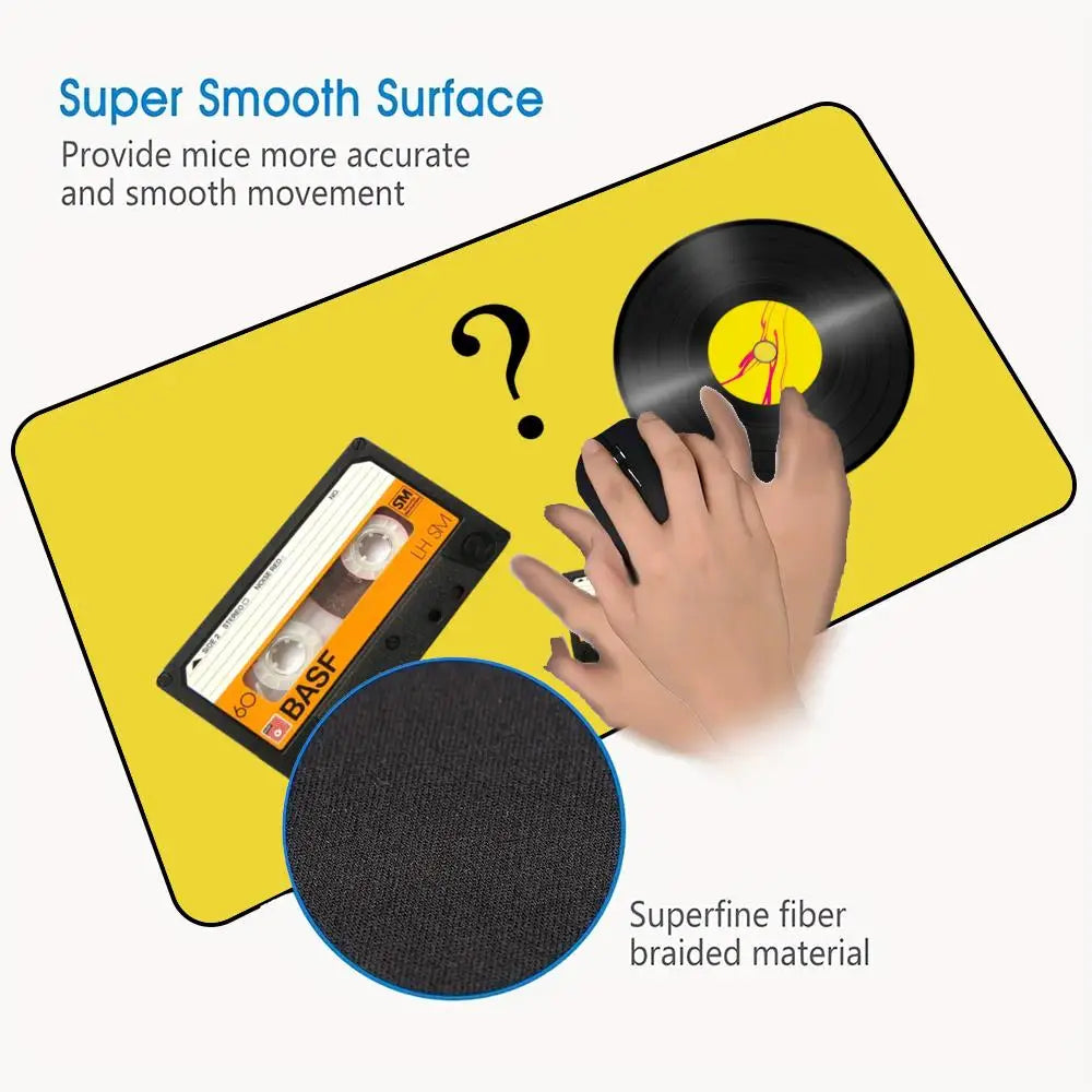 Large Size Mousepad Table Mat For Bedroom Learning Games Nostalgic Vinyl Cassette Themed For Laptop Office Desktop Mat