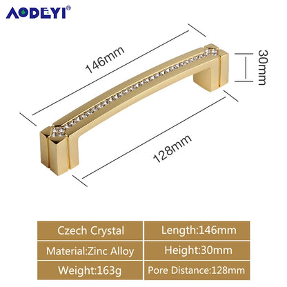 Crystal Drawer Pull Handles Diamond Sliver Wine Wardrobe Decotation Furniture Dresser Kitchen Cupboard Cabinet Knobs Gold Chrome