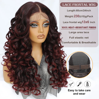 Latisha 13X6 HD 13X5X1 Synthetic Lace Front Wigs Curly Pre Plucked Lace Frontal Wig with Bangs for Women Highlight with Babyhair