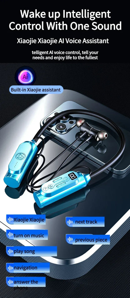 Earphones 12000mAh In-ear/Semi-in-ear Bluetooth Headset Magnetic Switch Pause Play Neck Hanging Dual Device Connection Earbuds