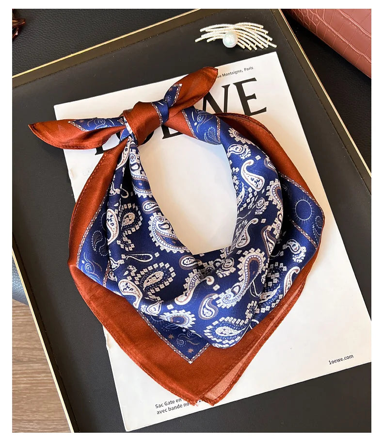 100% Mulberry Silk Square Scarf 53x53cm Royal Blue Paisley Print Neck Scarf Headband Bag Ribbon Vintage Elegant Gift For Women