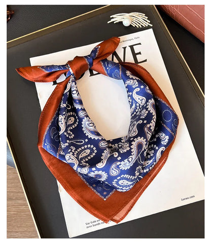 100% Mulberry Silk Square Scarf 53x53cm Royal Blue Paisley Print Neck Scarf Headband Bag Ribbon Vintage Elegant Gift For Women