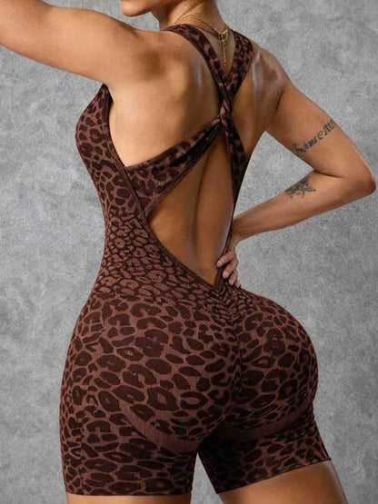 Woman Clothes Leopard Jumpsuits Rompers Backless Seamless Yoga Fitness Sports Overalls Female One Piece Sleeveless Gym Bodysuit