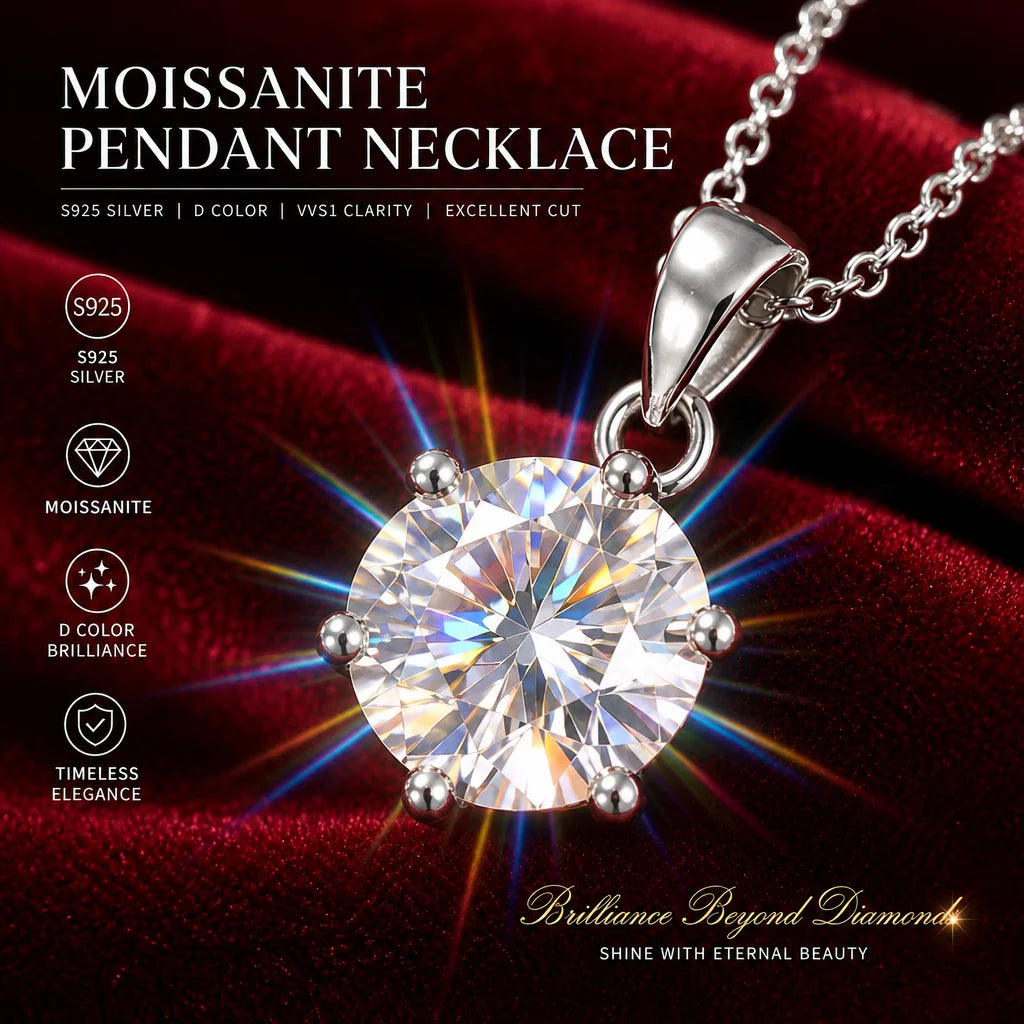 Luxury 1 Carat Moissanite Necklace Pendant D Color VVS1 S925 Sterling Silver Chain Women Engagement Wedding Jewelry With GRA