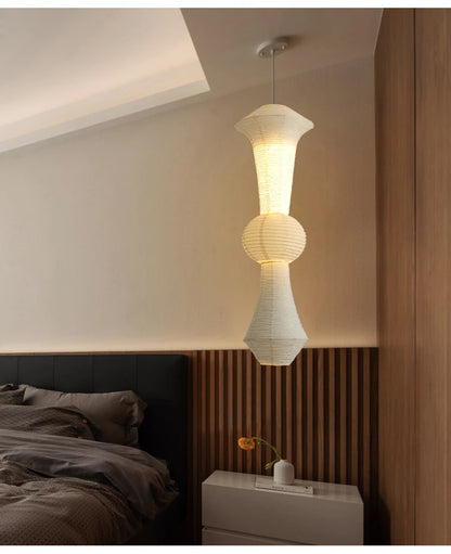 Nordic Wabi Sabi Wind Rice Paper Led Pendant Lights Living Room Bedroom Corner Chandelier Duplex Loft Home Decor Bedside Lamp