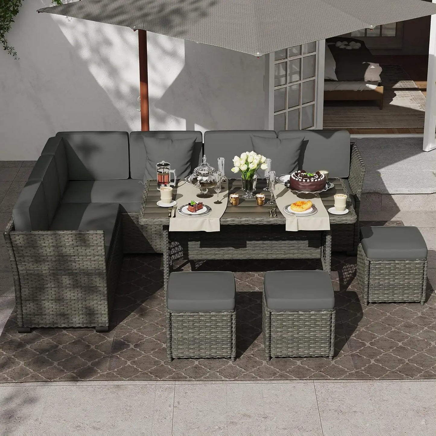 7 Piece Patio Furniture Set, Outdoor PE Wicker Rattan Outdoor Dining Set, Patio Table and Chairs Set, Patio, Customized