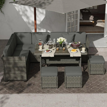 7 Piece Patio Furniture Set, Outdoor PE Wicker Rattan Outdoor Dining Set, Patio Table and Chairs Set, Patio, Customized