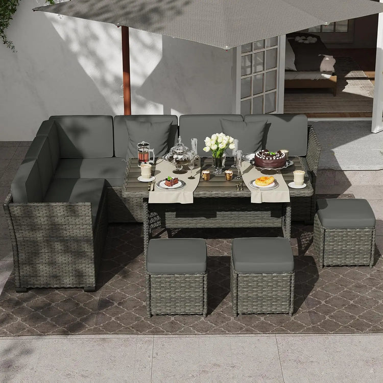 7 Piece Patio Furniture Set, Outdoor PE Wicker Rattan Outdoor Dining Set, Patio Table and Chairs Set, Patio, Customized