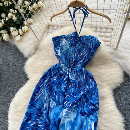2024 New Summer Sexy Bohemian Leaf Print Jumpsuits Women Sleeveless Sexy Long Jumpsuit Mujer Casual Holiday Beach Rompers