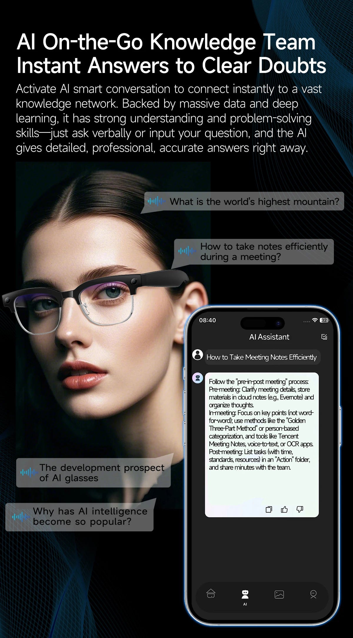 New HOT Business Smart Glasses Men 800W 4K HD Camera 1080P Shooting Action Capture AI Chat Call Waterproof Windproof Sunglasses