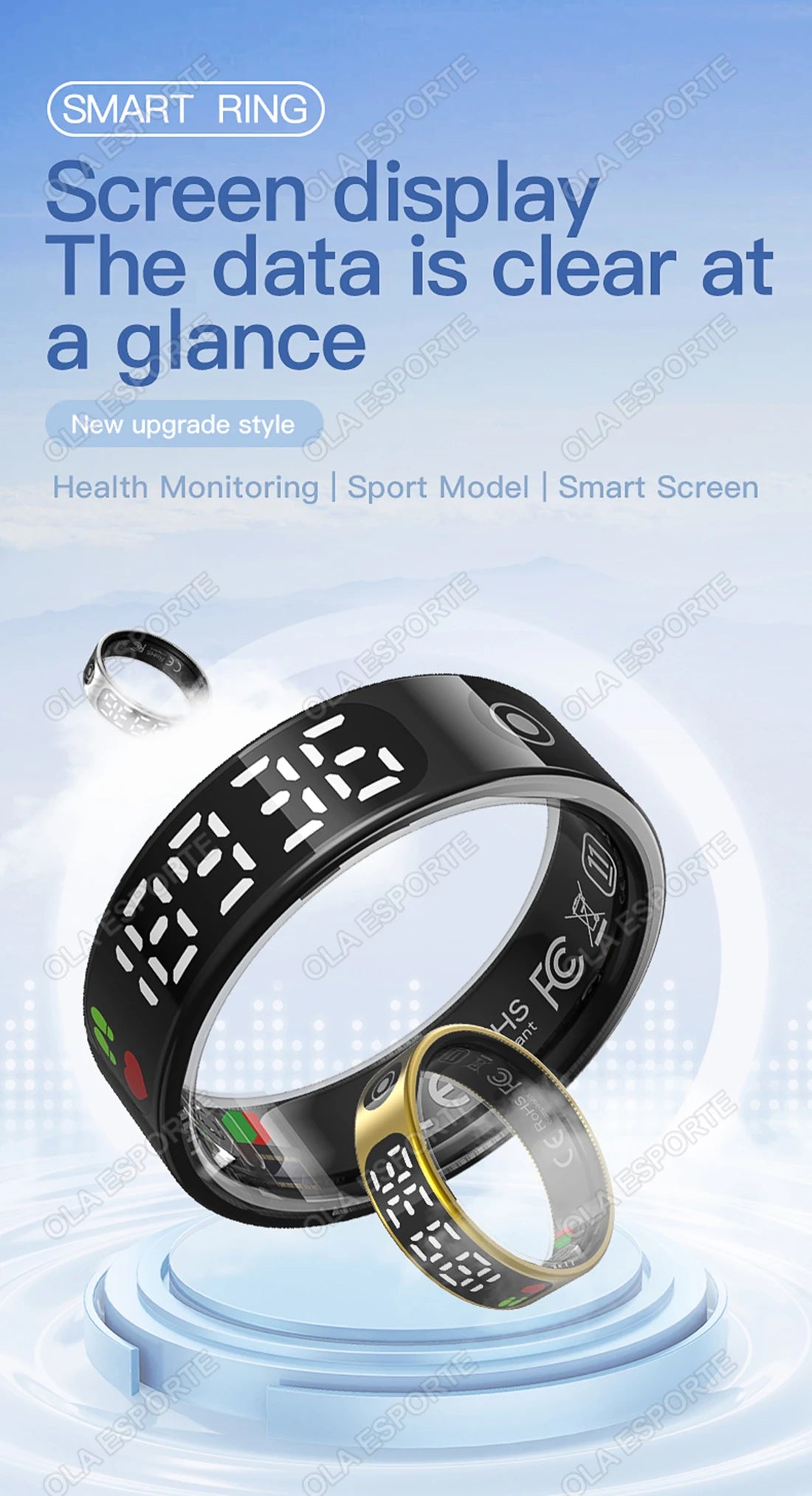 2026 New Sr08 Smart Ring LED Display Screen and Touch, Men Women, Heart Rate Health Monitoring, 5ATM Waterproof Sports Smartring