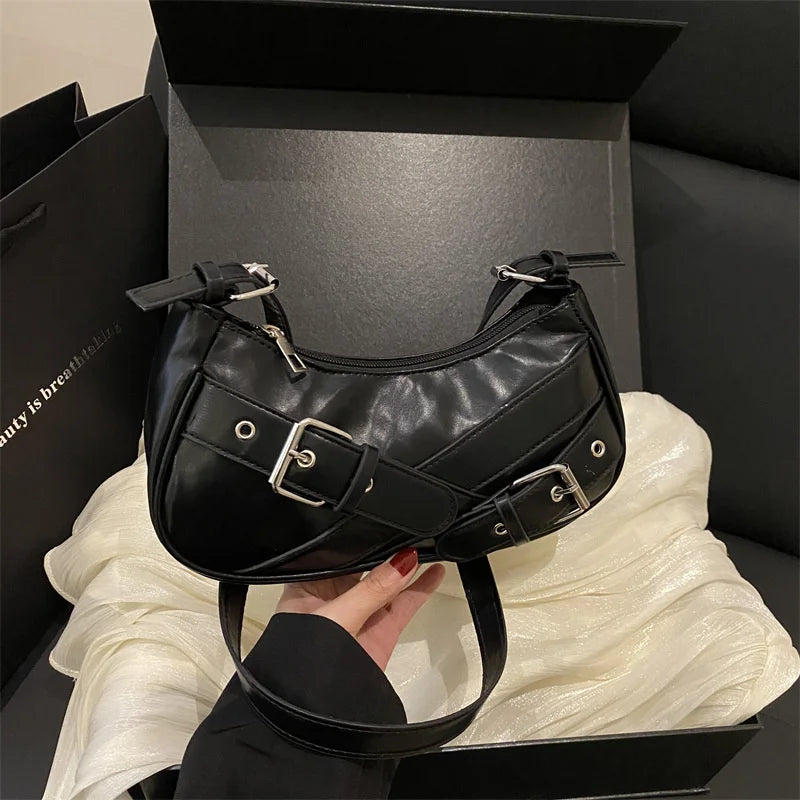 Y2K VintagePULeather WomenShoulderBag Small Crossbody Bag for Women Fashion Ladies Underarm Bag Clutch Purse Female Handbag