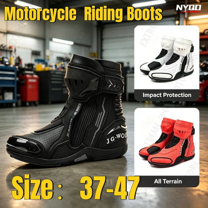 High  Motorbike BootsMen Racing Riding Shoes Breathable Anti Slip TPU Protective Motorcycle Boots Side Zipper Rubber Sole