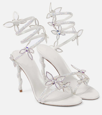 Luxury Crystal Embellished Butterfly Detail Women Sandals Sexy Coiled Strap Thin High heels Gladiator sandals Summer Party Shoes