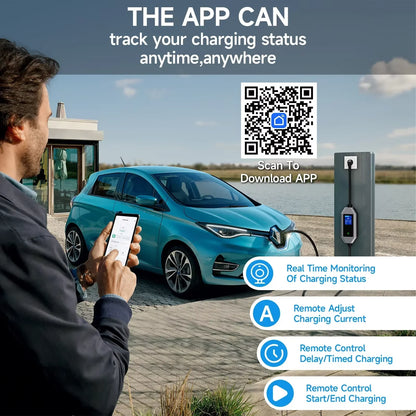 Portable EV Charger 7KW Fast Charging Cable Type2 IEC62196-2 32A with CEE Plug Type1 J1772 WiFi APP Bluetooth Remote Control
