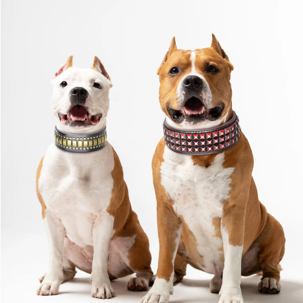 Genuine Leather Big Dog Collar 2inch Wide Diamond Dog Collars Durable Spike Pet Necklace Luxury for Medium Large Dogs Pitbull