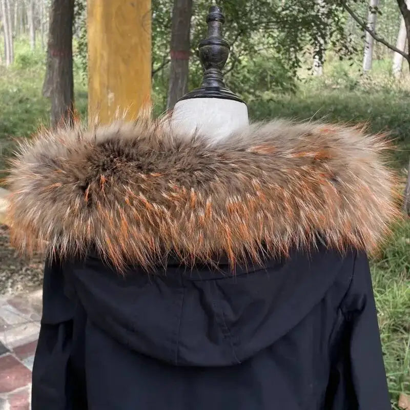 Raccoon Fur Collar Real Fur Down Jacket Parka Fur Collar Natural Fur Hood Trim Fur For Women Warm Wraps Furry Fur Scarf for Coat