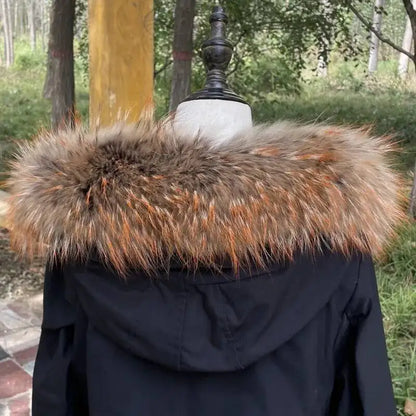 Raccoon Fur Collar Real Fur Down Jacket Parka Fur Collar Natural Fur Hood Trim Fur For Women Warm Wraps Furry Fur Scarf for Coat