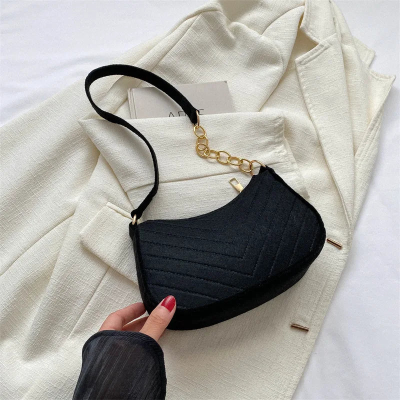Mini Shoulder Bags for Women Fashion Felt Women's Bag Design Advanced Underarm Handbags Beautiful Purses Crescent SaddleBag 2025