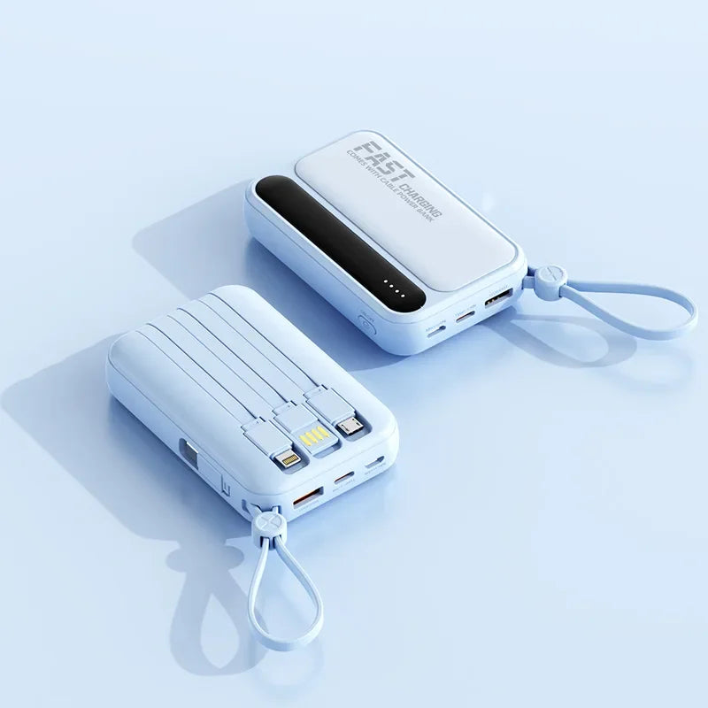 50000mAh Large Capacity Solar Power Bank 4 In1 Built in Cables Intelligent Digital Display Laser Light For Samsung Apple