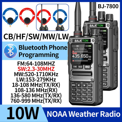 1/2PCS BAJETON BJ-7800 Walkie Talkie 10W AM/FM Bluetooth Phone Programming Long Range SW MW LW AM SSB CB For RT-920 Ham Radio
