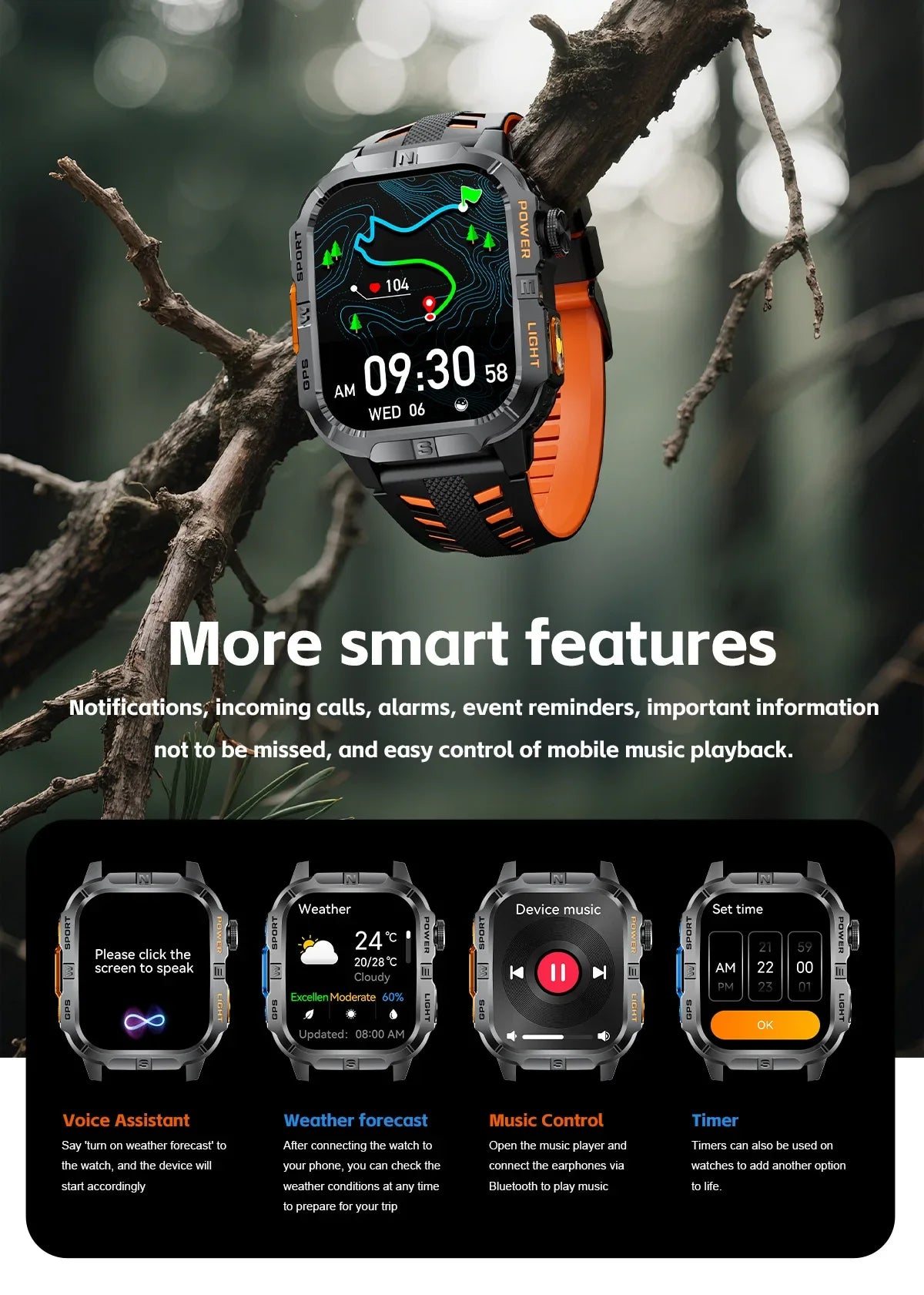 New Outdoor Military Men Smartwatch Equipped With GPS Sports LED Lighting, Compass, Wireless Communication IP68 Waterproof Watch